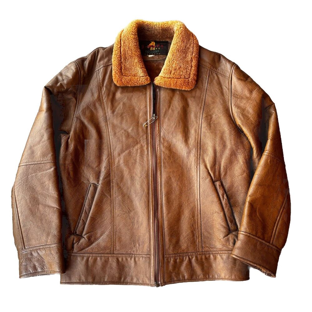 Men Sz XXL Fashion Faux Leather Lamb Fur Lined Loose Motorcycle Jacket Overcoat
